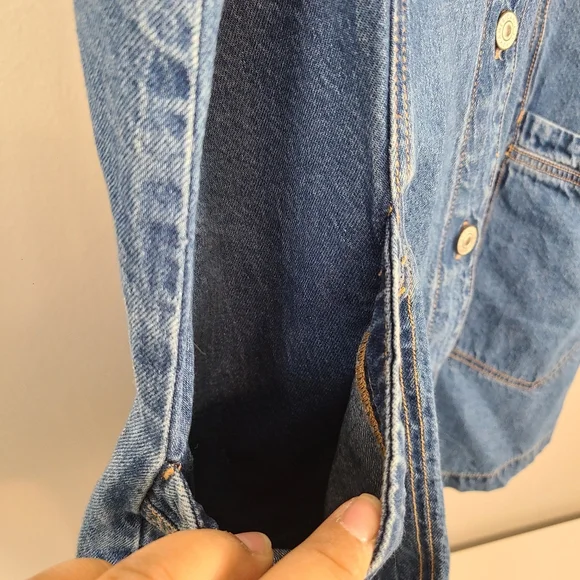 American Eagle Classic Cotton Minimal Blue Denim Tank Button-front Dress Pockets - Picture 4 of 7